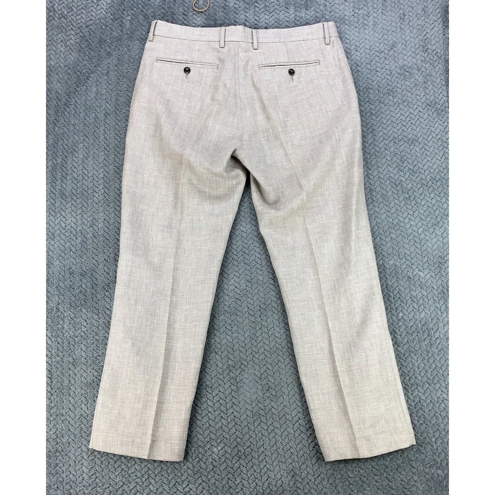 Caribbean Pants Linen Blend Mens 38x30 Beige Straight Leg Coastal Beach